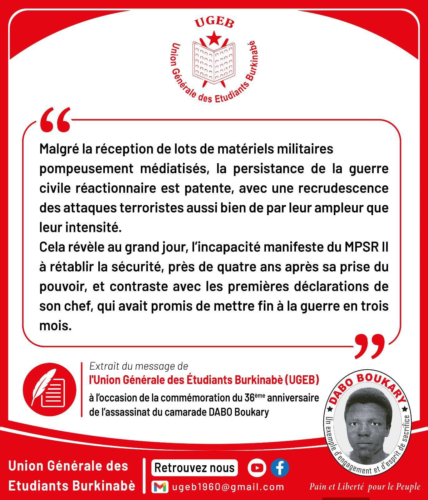 Burkina Faso security: student union critically assesses mpsr ii’s governance