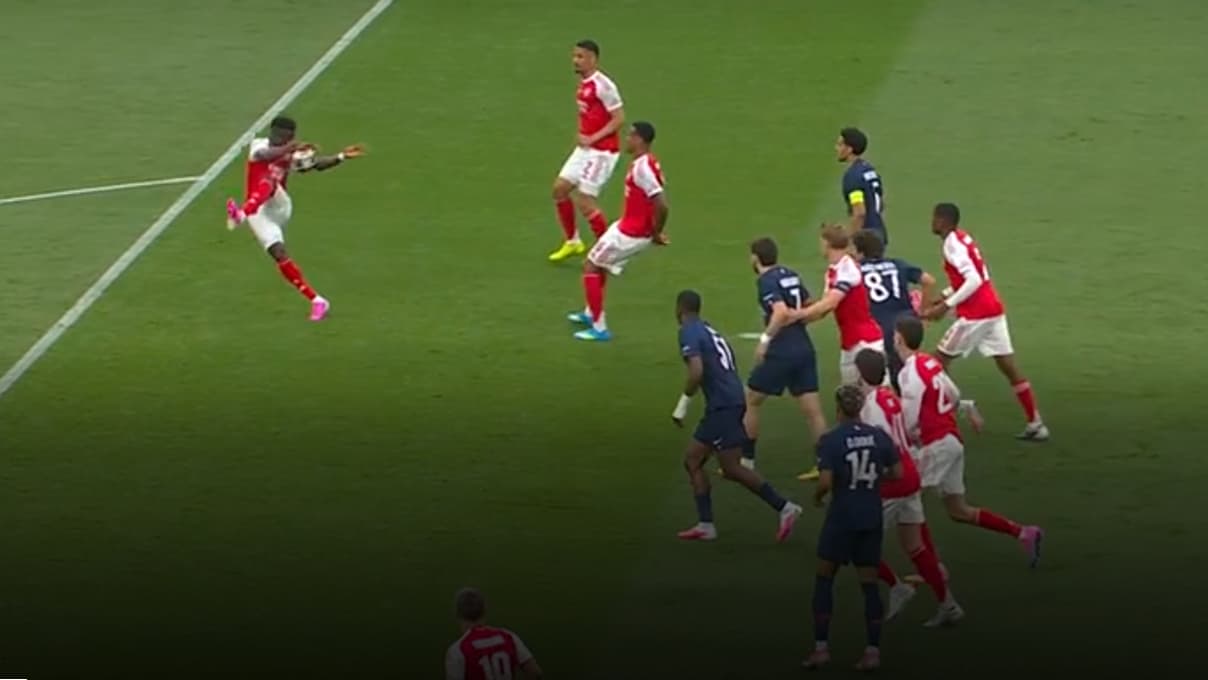 Bukayo Saka's handball during PSG vs Arsenal Champions League final on May 30, 2026. Bukayo Saka's handball during PSG vs Arsenal Champions League final on May 30, 2026.