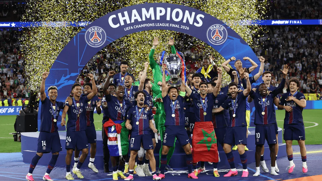 PSG players lift the iconic European trophy for the second straight year.