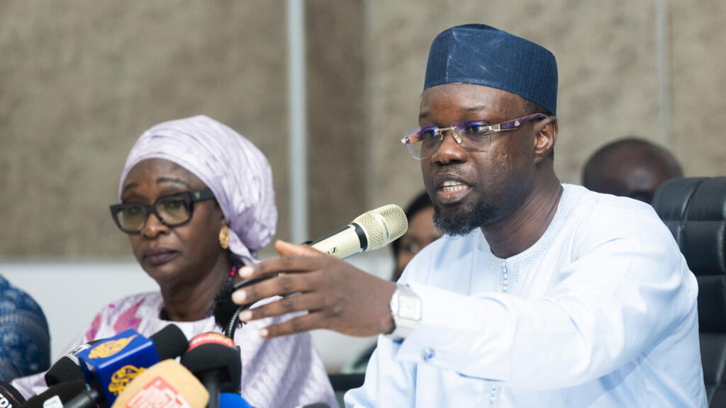 Ousmane Sonko addressing the media during his press conference in Dakar
