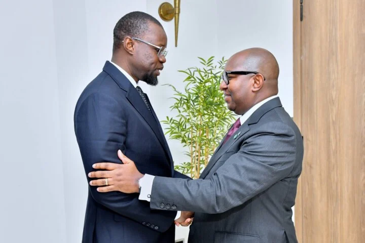 senegalese parliamentary leader Ousmane Sonko meets with UPA executive committee president Jean-Michel Sama Lukonde Kyenge
