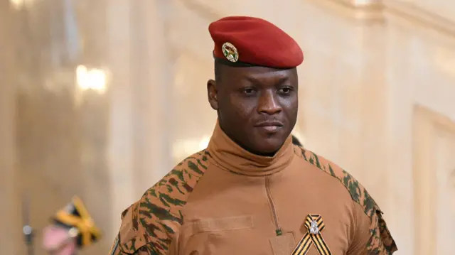 Captain Ibrahim Traoré, Burkina Faso's military leader, wearing a red beret and military uniform.