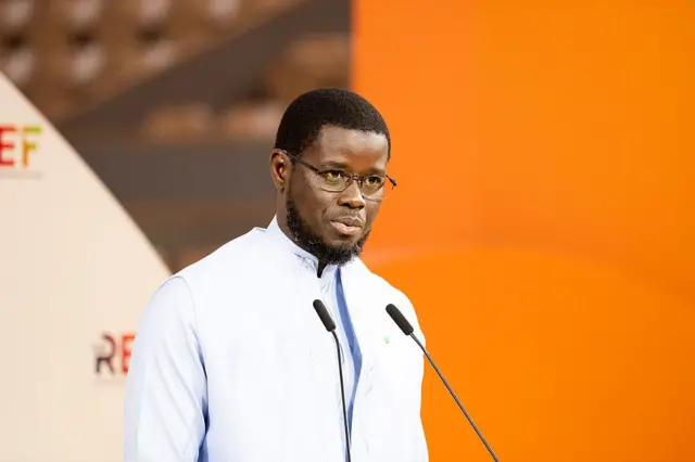 Senegalese President Bassirou Diomaye Faye speaking at the Rencontres des Entrepreneurs de France (REF 2025) in Paris