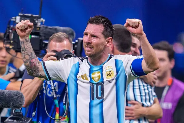 Lionel Messi celebrates after Argentina’s 3-2 win over Egypt at Mercedes-Benz Stadium, Atlanta