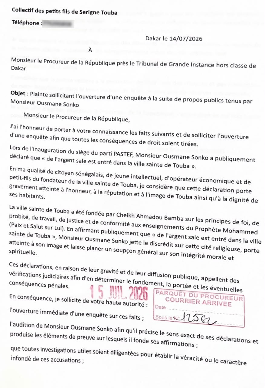 Legal action filed against Ousmane Sonko over Touba comments