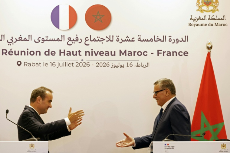 French PM Sébastien Lecornu and Moroccan counterpart Aziz Akhannouch at a press conference in Rabat