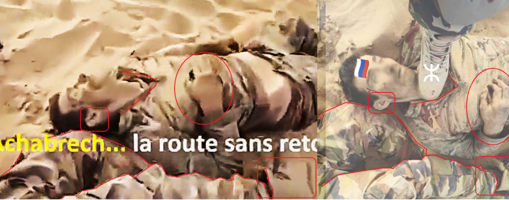 Body positioning, hand placement, and facial features confirm the misleading image was extracted from this scene.