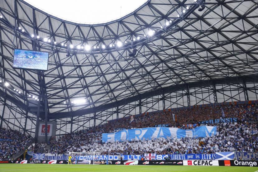 Olympique de Marseille players in action during a match at Vélodrome stadium